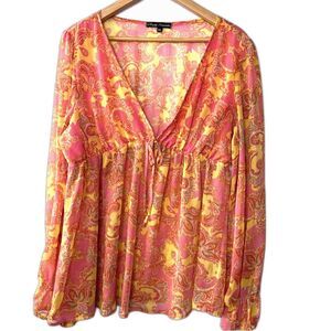 Simply Irresistible women’s flowy Y2K babydoll floral paisley blouse size XL